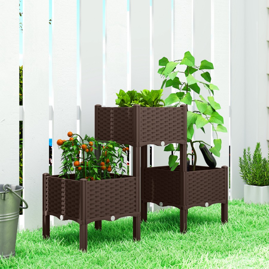 Self-Watering Planter - Jardinera elevada de plástico con patas,